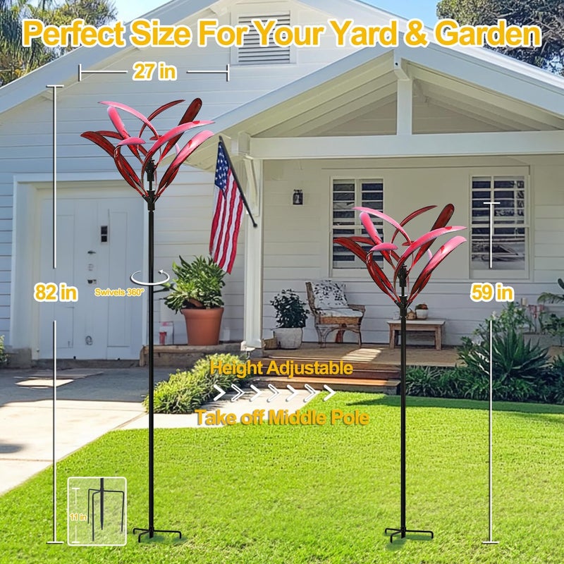 LimeHill Wind Spinner for Garden and Yard - Large Metal Kinetic Wind Sculptures Yard Art Outdoor (Burgundy 2) - Image 4